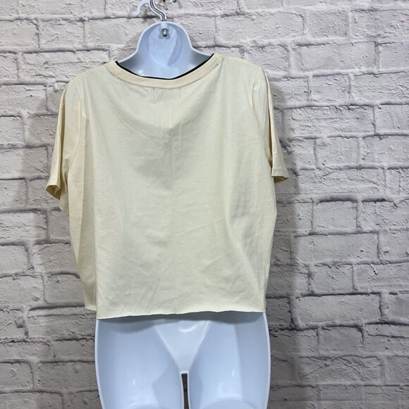 Lauren Active Ralph Lauren Crop Top Womens 1X Cream Cotton Raw Hem Pocket Logo T - Picture 8 of 13